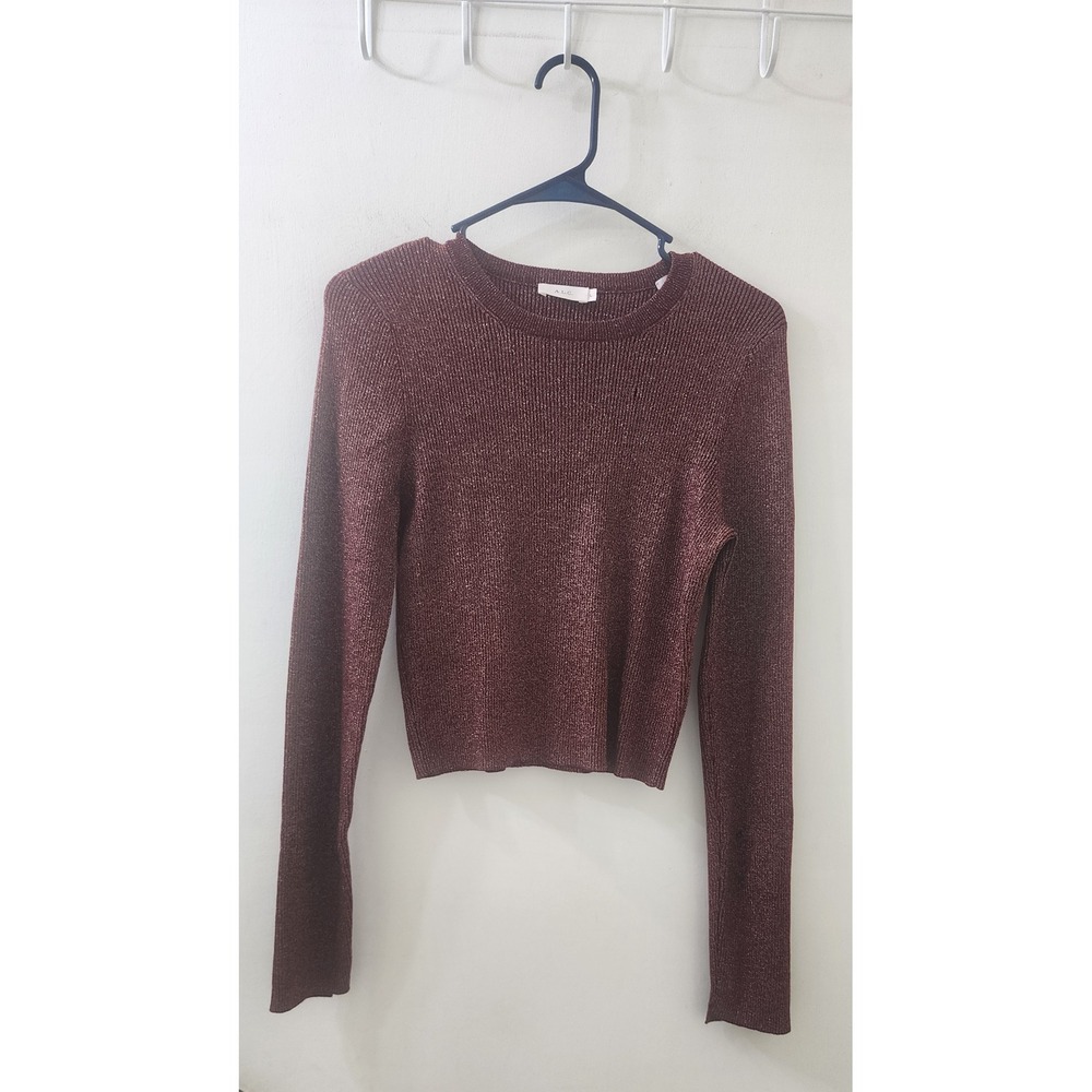 A.L.C. Metallic Merino Wool Ribbed Sweater Burgundy Rust Long Sleeve Size L